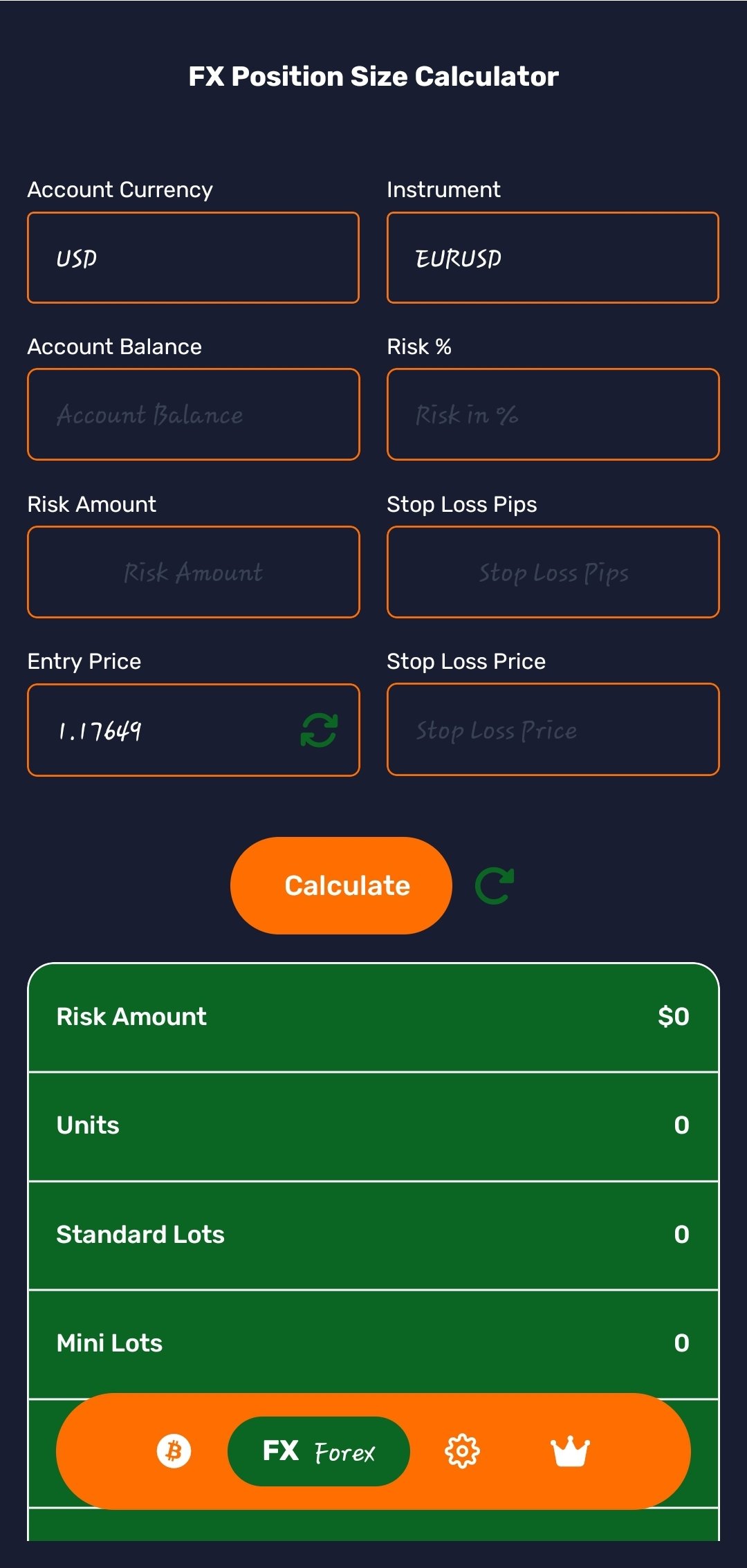 FX Crypto Calculator App Interface