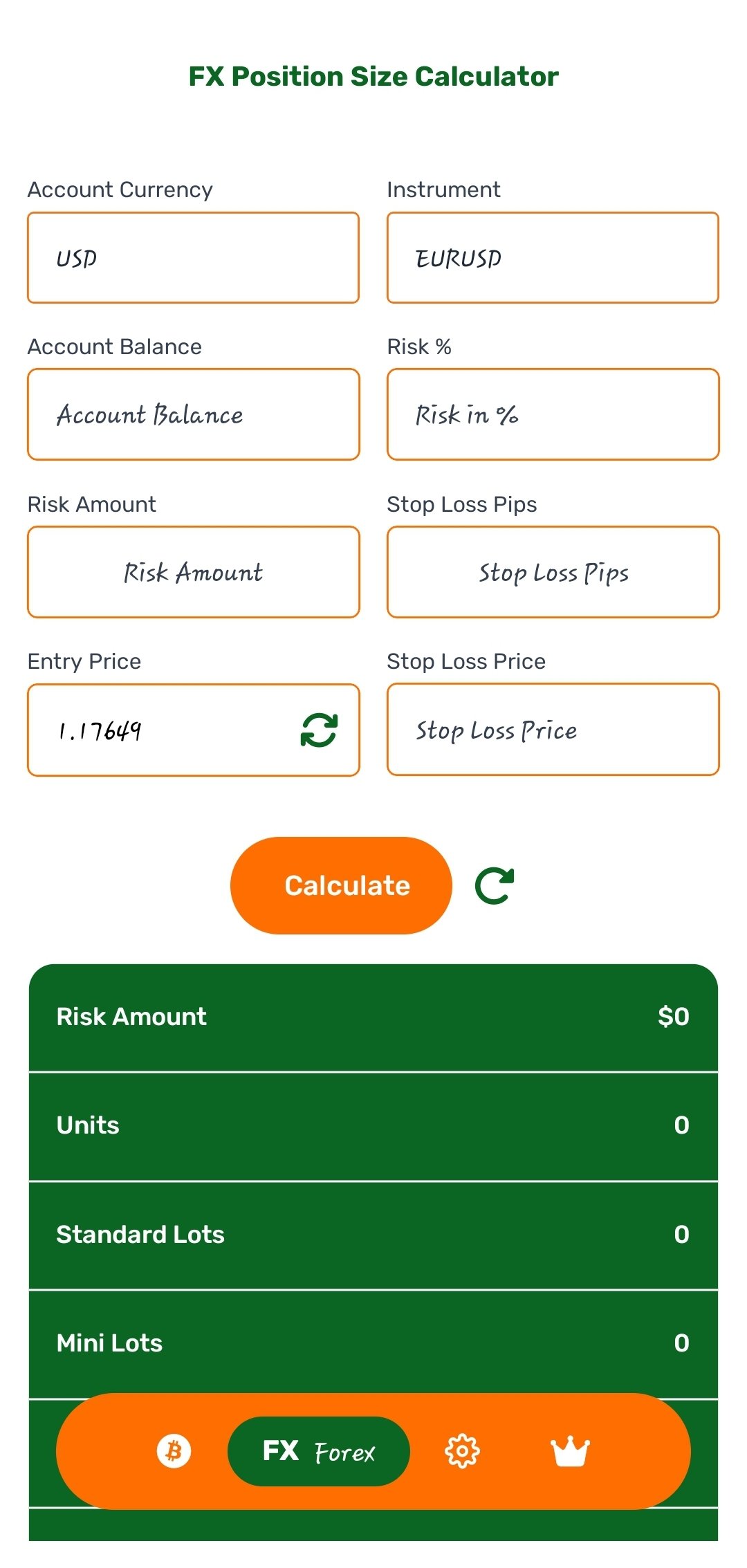 FX Crypto Calculator App Interface